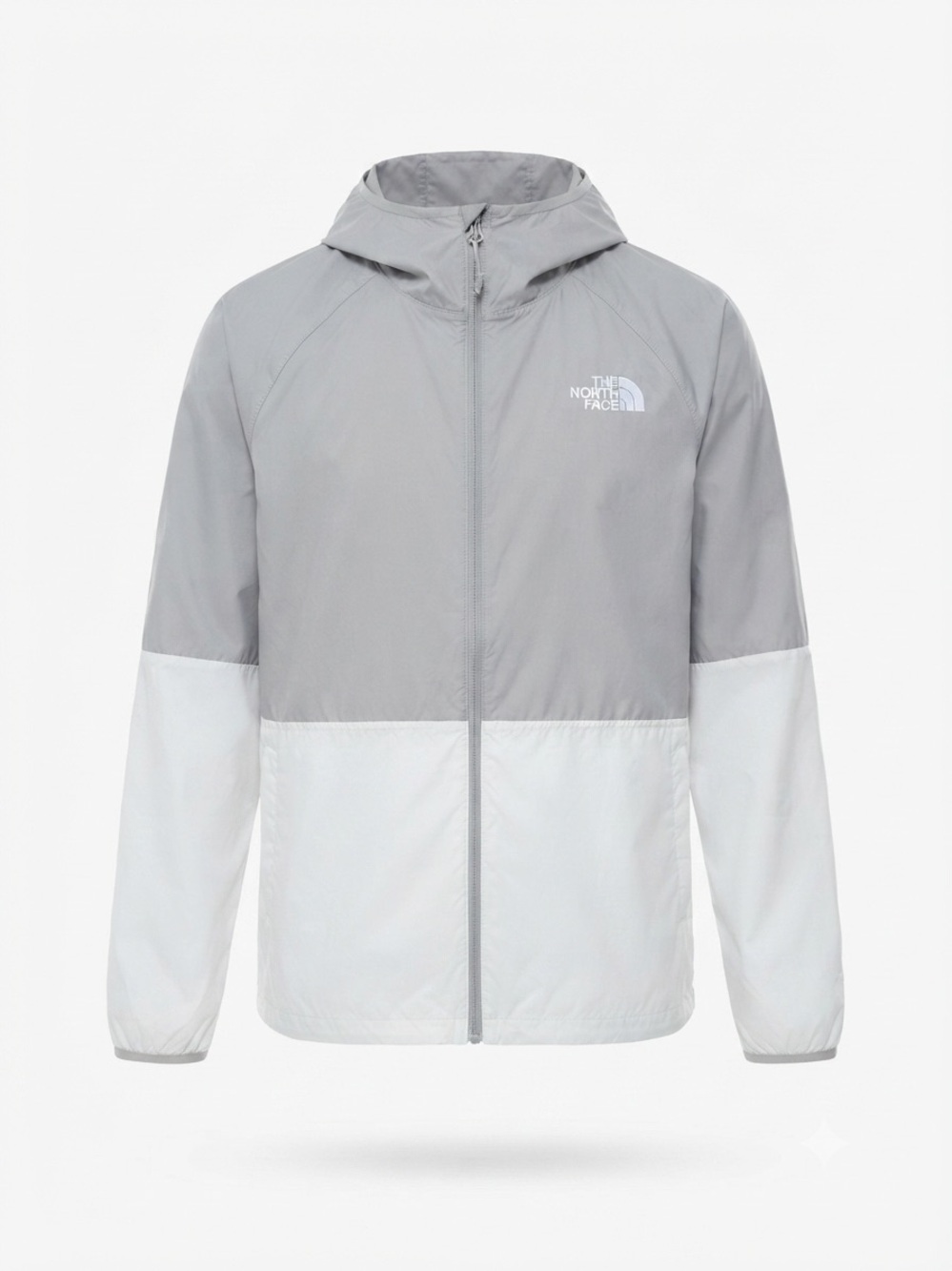 The North Face Two-Tone Light Gray and White Hooded Windbreaker